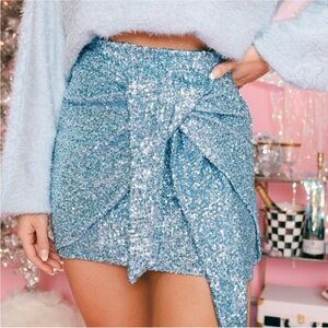Show Me Your Mumu Why Knot Skirt In Frosty Blue Sequins